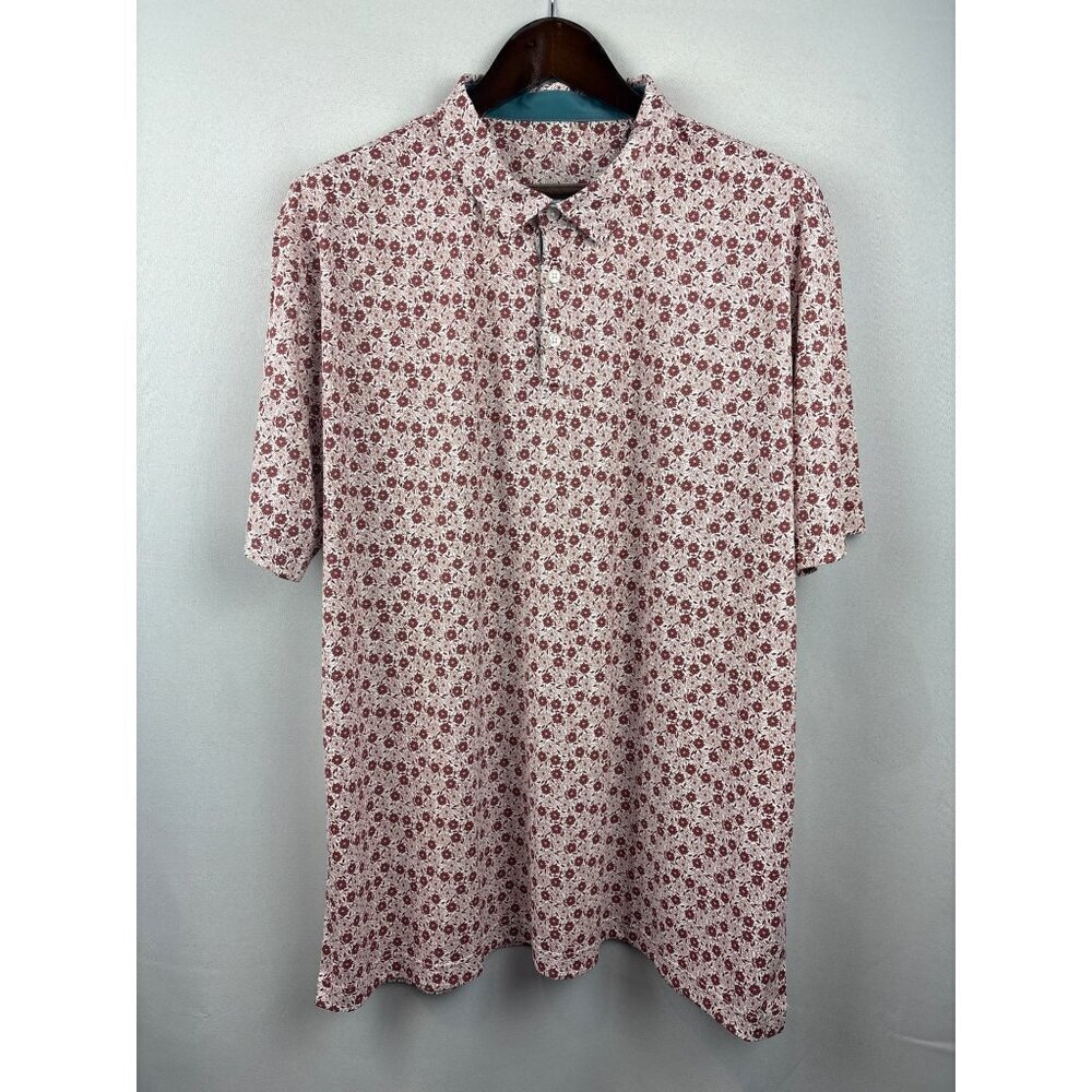 Men’s Swannies 2XL White with Red Floral Patterned Golf Shirt